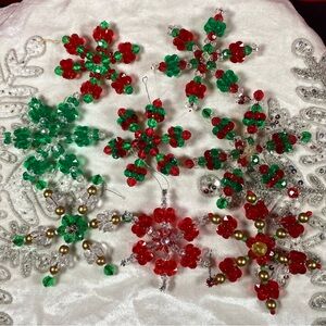 Lot of Vintage Handmade Beaded Snowflake Ornaments Star Beads Christmas OOAK